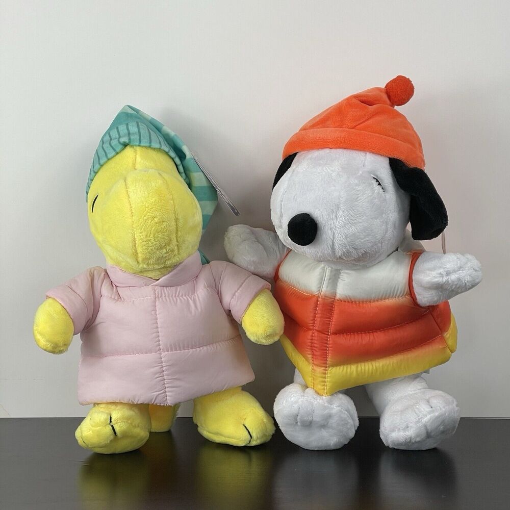 NWT Peanuts Snoopy and Woodstock Sherpa Puffer Coat Plush Toy Bundle
